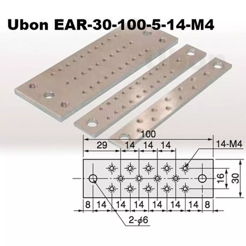 Ubon Ground Bar M4 Hole diameter (Tap) 14 Number of Holes, EAR-30-100-5-14-M4