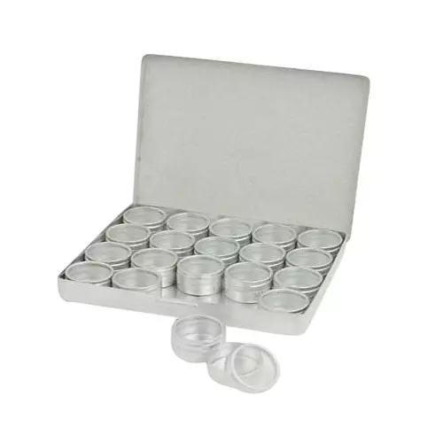 Tools Shop 20 Pcs Aluminium Storage Box with Outils 32 mm Individual Tins with Clear Top