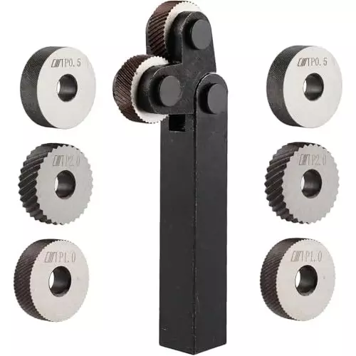 Buyohlic International Double-Wheel Lathe Knurling Tool with 3 Pair of Diagonal Knurling Wheel Pitch 0.5mm, 1.0mm, 2.0mm, KR-447Z-X97G (Set of 7)