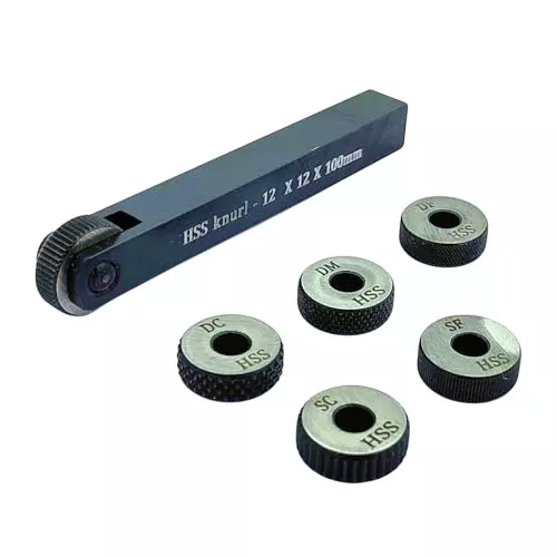 A.D INTERNATIONAL 1 Wheel Knurling Tool Diamond and Straight Pattern with 5 Spare HSS Knurls and 10 x 10 x 100 mm, 12 x 12 x 100 mm Holder Size, VL-ZHG0-J8UX (Set of 2)
