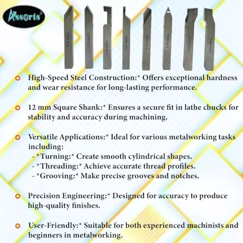 Assorts Lathe Form Tool Set 12 mm Square Shank (Pack of 8)