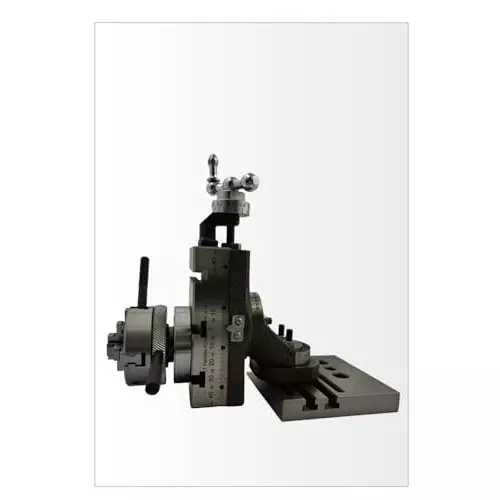 MachEl Mini Swivel Vertical Slide 90x50 mm with 3 Slots, Side Scale, Base Plate & 50 mm 4-Jaw Self-Centering Chuck