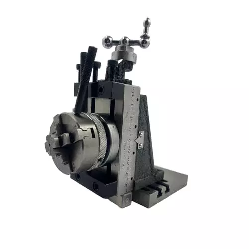 MachEl Mini Fixed Vertical Slide (2-Slot) with Side Scale, 50 mm 4-Jaw Self-Centering Chuck, Back Plate & Base Plate