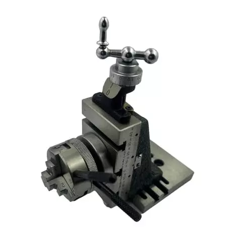 MachEl Mini Vertical Slide (3-Slot) with Side Scale, Base Plate & 50 mm 3-Jaw Self-Centering Chuck for Mini Lathe