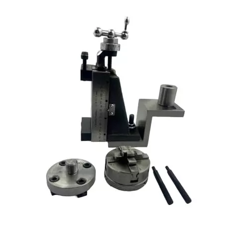 MachEl Mini Lathe Vertical Slide (90x50 mm, 2-Slot) with Side Scale, Z-Angle Plate & 50 mm 3-Jaw Chuck + Back Plate