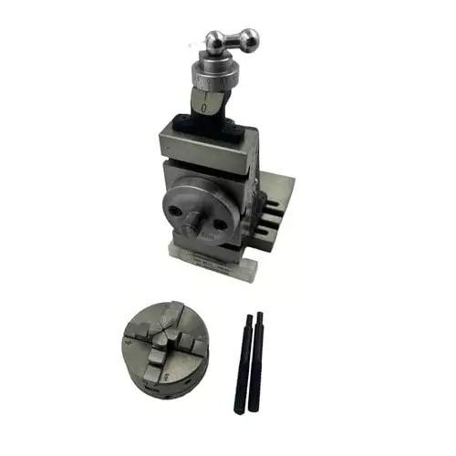 MachEl Mini Fixed Vertical Slide (3-Slot) Base Plate & 50 mm 4-Jaw Self-Centering Chuck for Mini Lathe