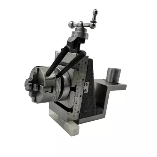MachEl Mini Fixed Vertical Slide (3-Slot) with Side Scale, Base Plate & 50 mm 4-Jaw Self-Centering Chuck for Mini Lathe