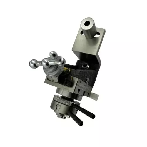 MachEl Mini Fixed Vertical Slide (3-Slot) with Side Scale, Base Plate & 50 mm 4-Jaw Self-Centering Chuck for Mini Lathe