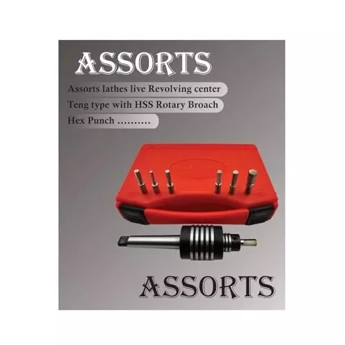 Assorts High-Precision Live Revolving Center High Speed Steel MT-2 Shank Tang Style 44 mm Dia with 7-Piece Hex Wrench Set