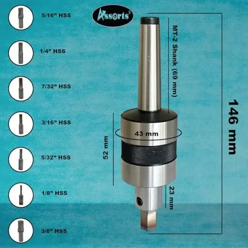 Assorts Live Revolving Center Hex Shank Spiral MT2 44 mm Dia 150 mm OL