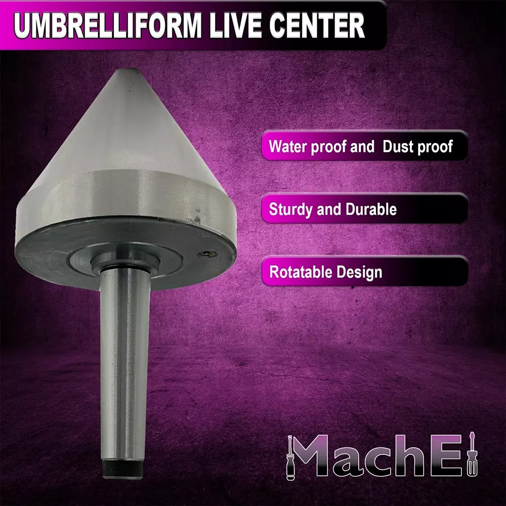 MachEl MT2 Bull Nose Pipe Live Revolving Center 0.5-3 inch Capacity 5 Micron Runout, Double Bearing