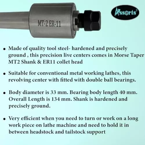 Assorts Precision ER Collet Revolving Live Center Set Tool Steel ER11 Collet Adaptor 2MT