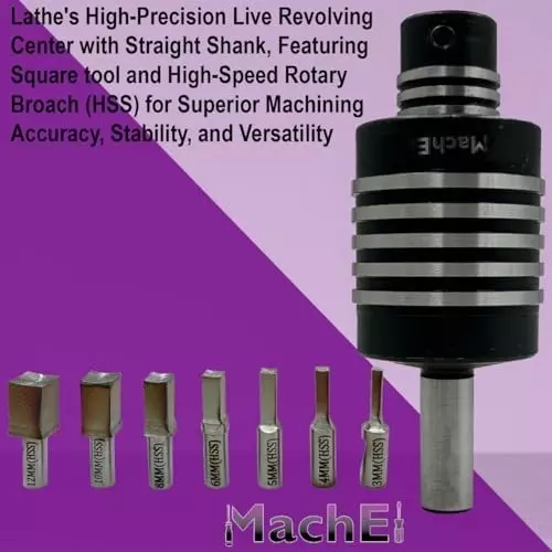 MachEl Straight Shank Live Revolving Center with HSS Square Rotary Broach