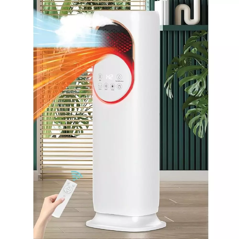 Jawsons 4-in-1 Oscillating Tower Fan with Heater, Humidifier & Cooler | 120° Oscillation, 4 L Water Tank Capacity, 3 Cooling Speeds & 2 Heating Levels