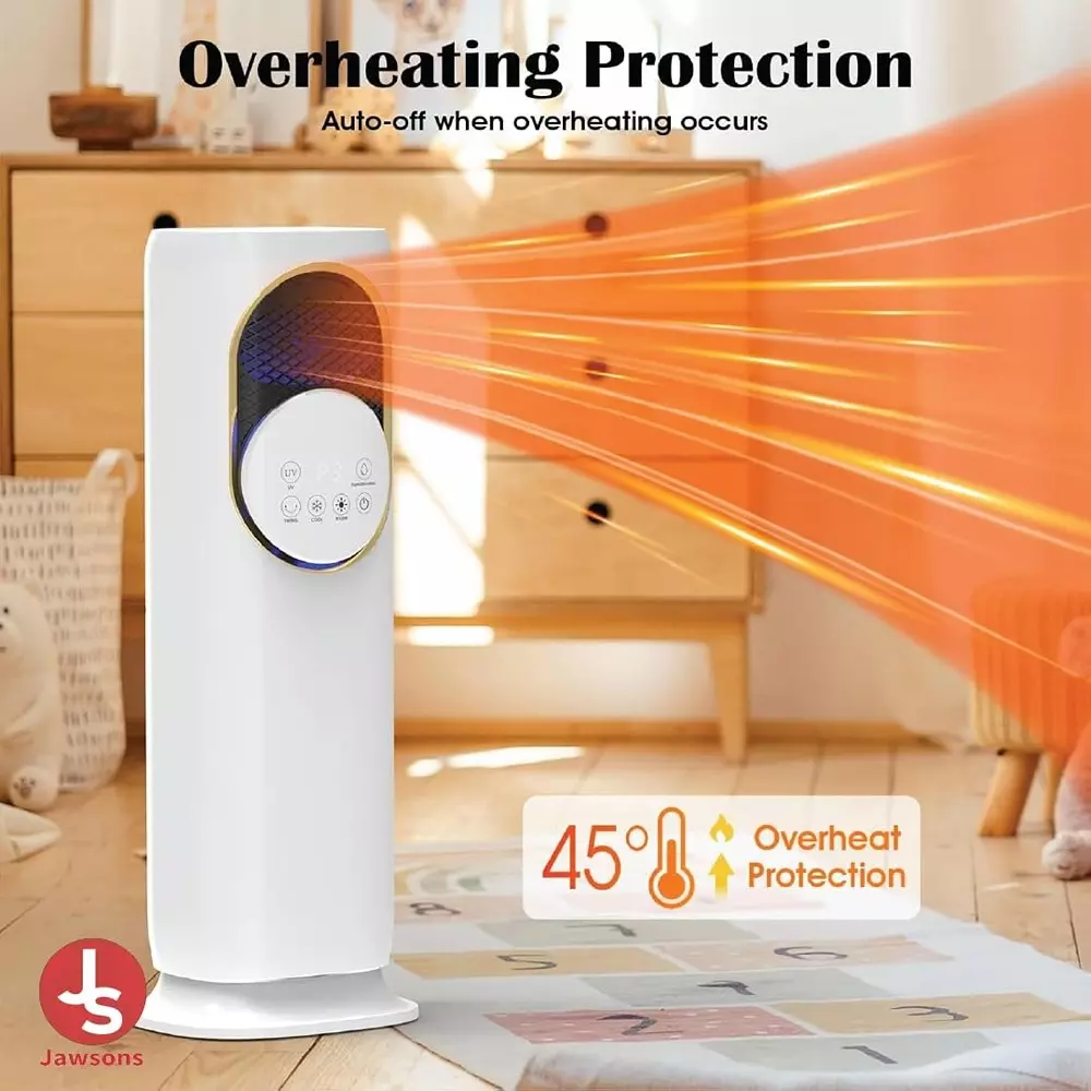 Jawsons 4-in-1 Oscillating Tower Fan with Heater, Humidifier & Cooler | 120° Oscillation, 4 L Water Tank Capacity, 3 Cooling Speeds & 2 Heating Levels