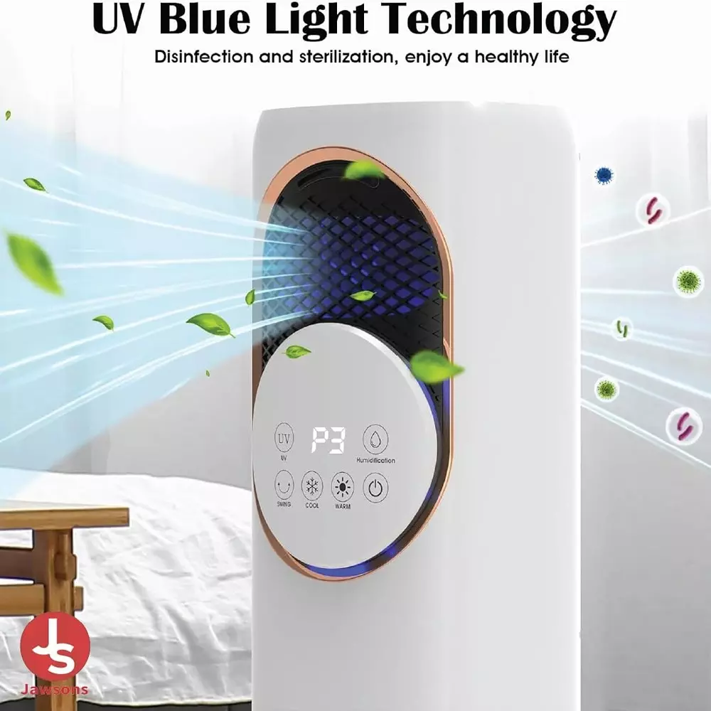 Jawsons 4-in-1 Oscillating Tower Fan with Heater, Humidifier & Cooler | 120° Oscillation, 4 L Water Tank Capacity, 3 Cooling Speeds & 2 Heating Levels