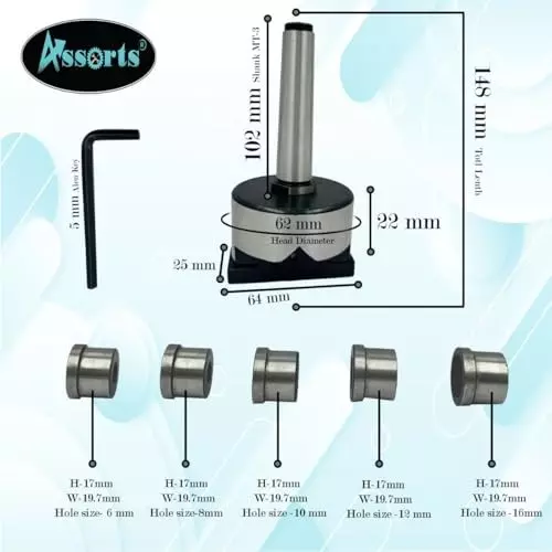 Assorts V-Boring-Adaptor Tool Steel Straight Morse Taper MT3 Shank 40 mm Max Dia
