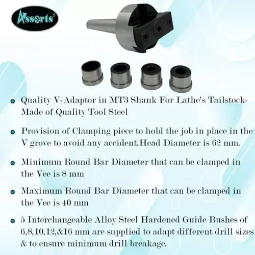 Assorts V-Boring-Adaptor Tool Steel Straight Morse Taper MT3 Shank 40 mm Max Dia