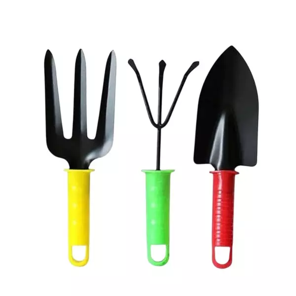 DY Tools Mini Garden Tool Set Iron with Colorful Plastic Handle, D215 (Set of 3 Pcs)