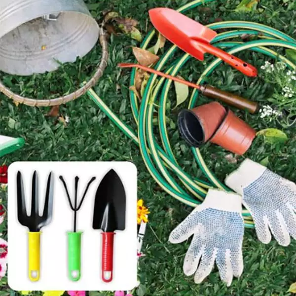 DY Tools Mini Garden Tool Set Iron with Colorful Plastic Handle, D215 (Set of 3 Pcs)
