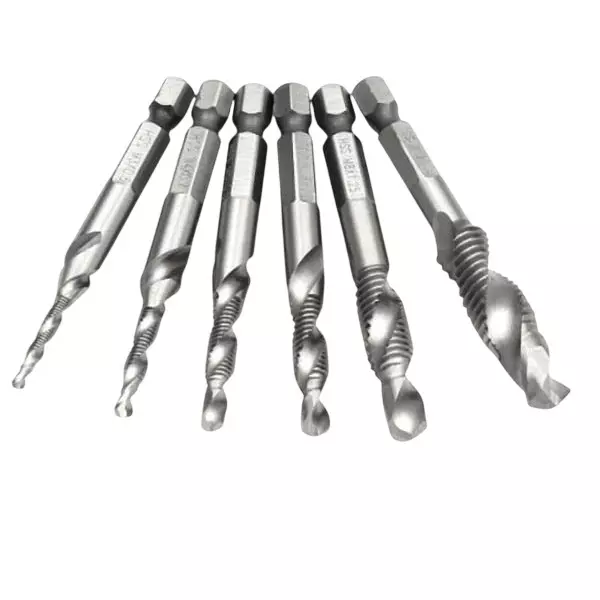DY TOOLS 6 Pcs Combination Drill and Tap Bit Set High-Speed Steel 1/8-3/8 inch Size with 6.35 mm (1/4 inch) Hex Shank