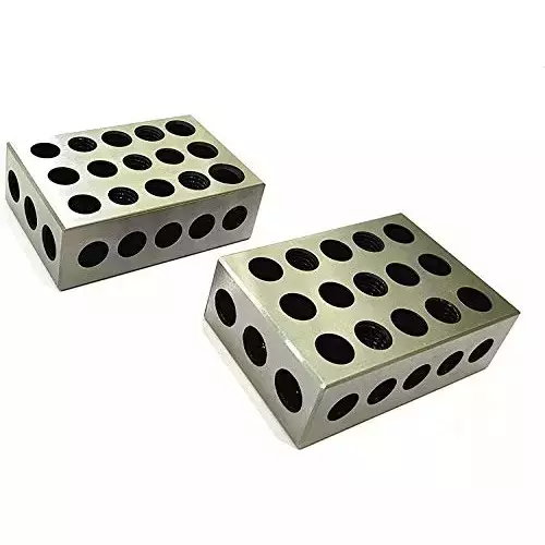 Buyohlic International Ultra Precision 1-2-3 Blocks EN31 Tool Steel Body with 23 Holes and Accuracy Within 2-3 Microns, XP-1XZM-2ZUM (Set of 2)