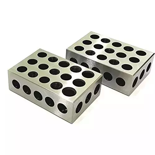 Buyohlic International Ultra Precision 1-2-3 Blocks EN31 Tool Steel Body with 23 Holes and Accuracy Within 2-3 Microns, XP-1XZM-2ZUM (Set of 2)