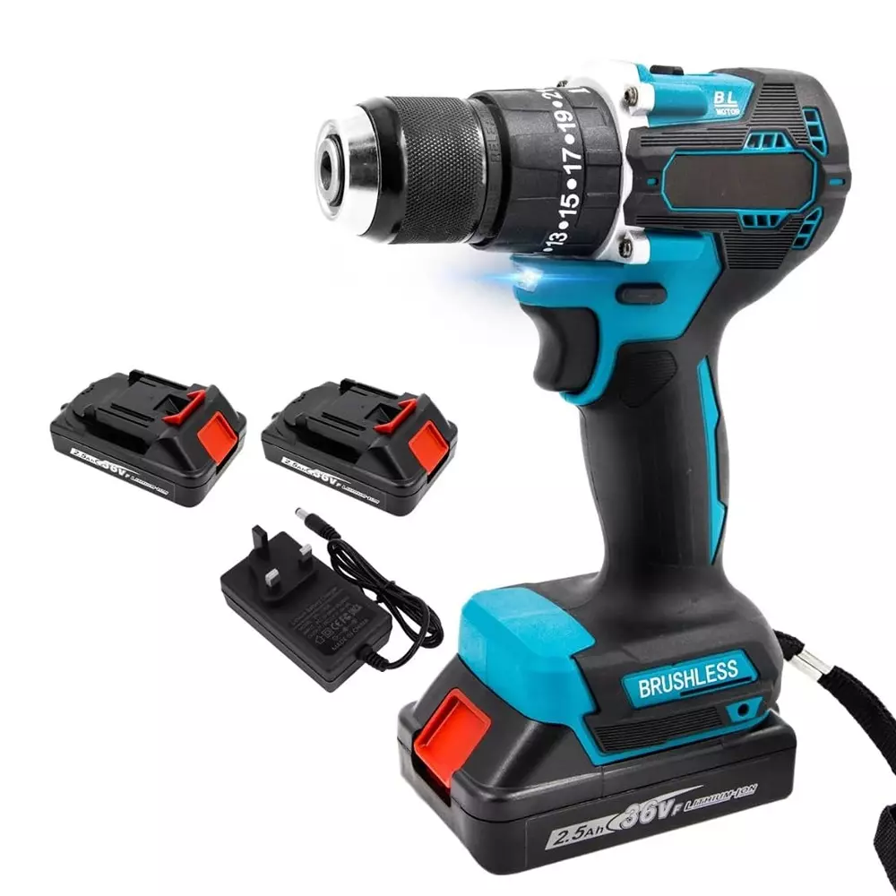 Jawsons Cordless Drill Machine 500 W Brushless Motor 10 mm Chuck Size 2-Speed 20+3 Torque Settings with 2 Battery Charger & 1 Battery