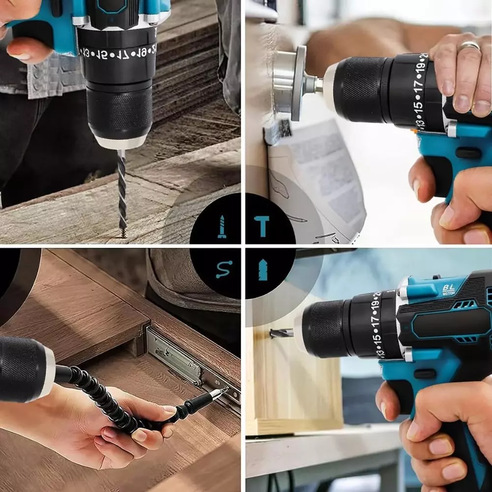 Jawsons Cordless Drill Machine 500 W Brushless Motor 10 mm Chuck Size 2-Speed 20+3 Torque Settings with 2 Battery Charger & 1 Battery