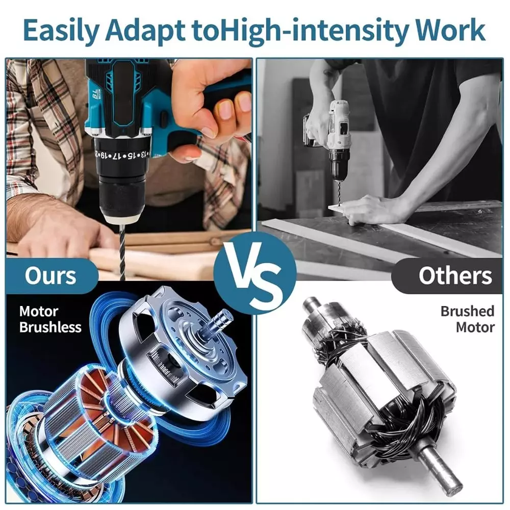 Jawsons Cordless Drill Machine 500 W Brushless Motor 10 mm Chuck Size 2-Speed 20+3 Torque Settings with 2 Battery Charger & 1 Battery