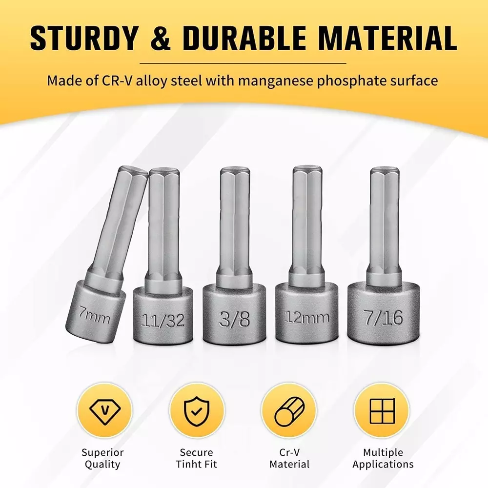 DY TOOLS Full Nut Driver Set Cr-V Alloy Steel 5-12 mm with Storage Holder, Grey (Set of 14 Pcs)