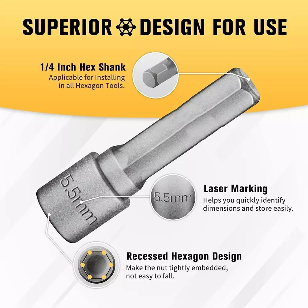 DY TOOLS Full Nut Driver Set Cr-V Alloy Steel 5-12 mm with Storage Holder, Grey (Set of 14 Pcs)