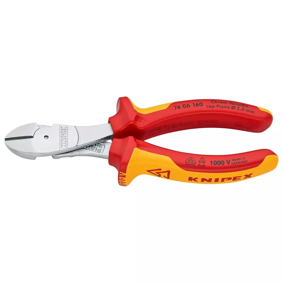 KNIPEX CUTTER, CABLE, DIAGONAL, PIANO WIRE, 74 06 160