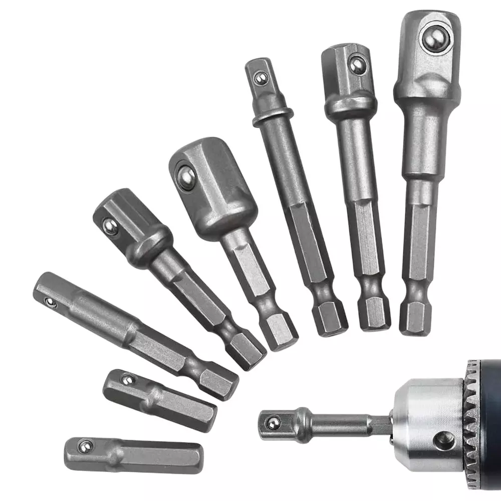 DY TOOLS Nut Driver Socket Bit Set Cr-V Steel 1/2 inch, 1.4 inch & 3/8 inch Drive, Grey (Set of 8 Pcs)