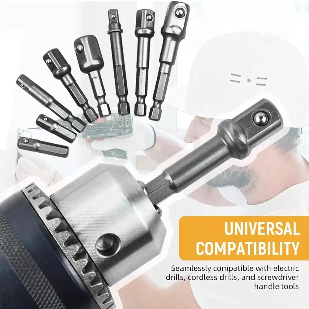 DY TOOLS Nut Driver Socket Bit Set Cr-V Steel 1/2 inch, 1.4 inch & 3/8 inch Drive, Grey (Set of 8 Pcs)