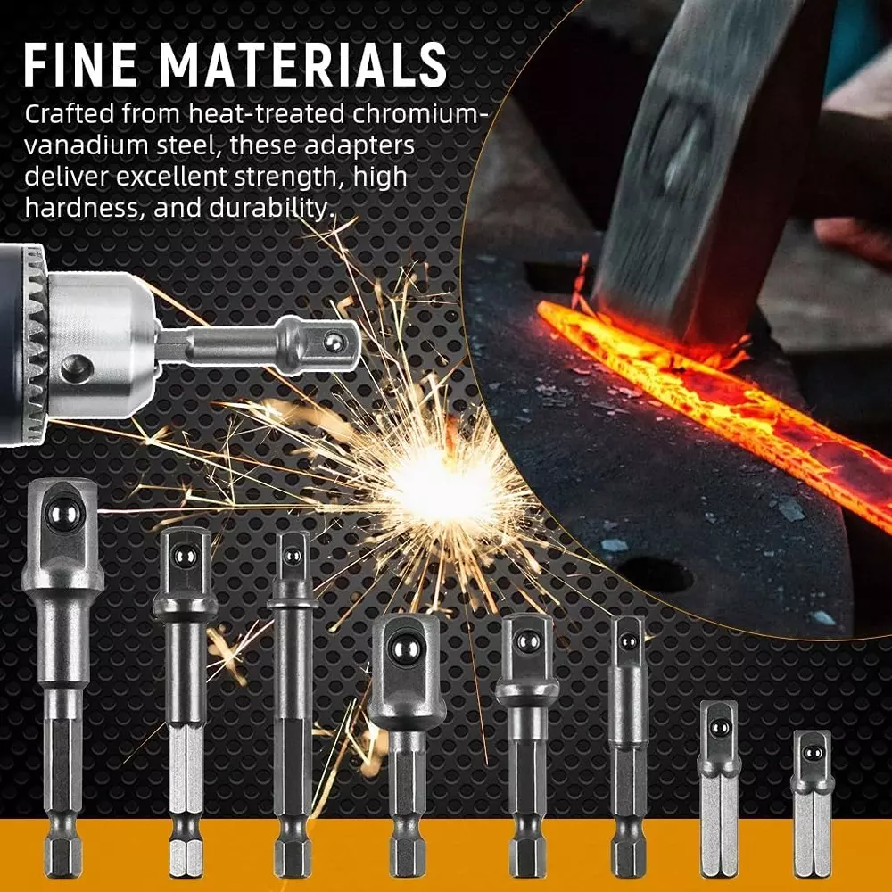 DY TOOLS Nut Driver Socket Bit Set Cr-V Steel 1/2 inch, 1.4 inch & 3/8 inch Drive, Grey (Set of 8 Pcs)