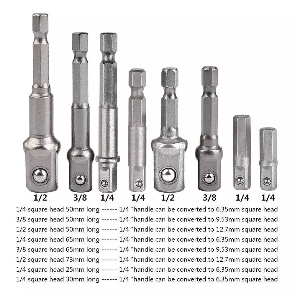 DY TOOLS Nut Driver Socket Bit Set Cr-V Steel 1/2 inch, 1.4 inch & 3/8 inch Drive, Grey (Set of 8 Pcs)