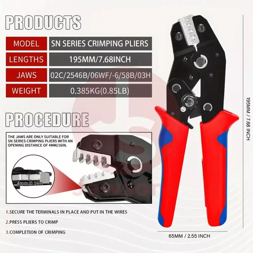 Jawsons SN Series Crimping Pliers Set 195 mm (7.68 inch) Length with 6 Interchangeable Jaws