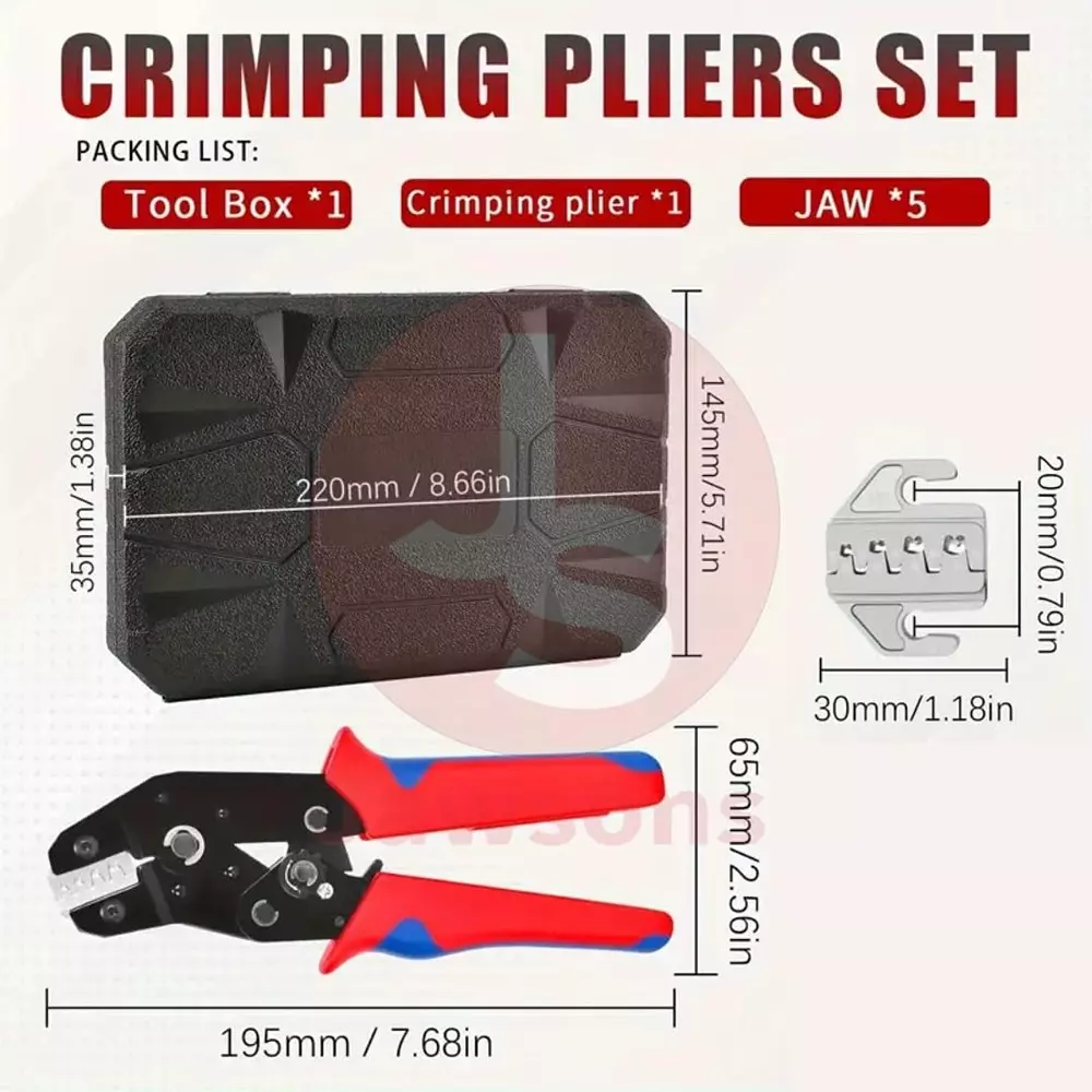 Jawsons SN Series Crimping Pliers Set 195 mm (7.68 inch) Length with 6 Interchangeable Jaws