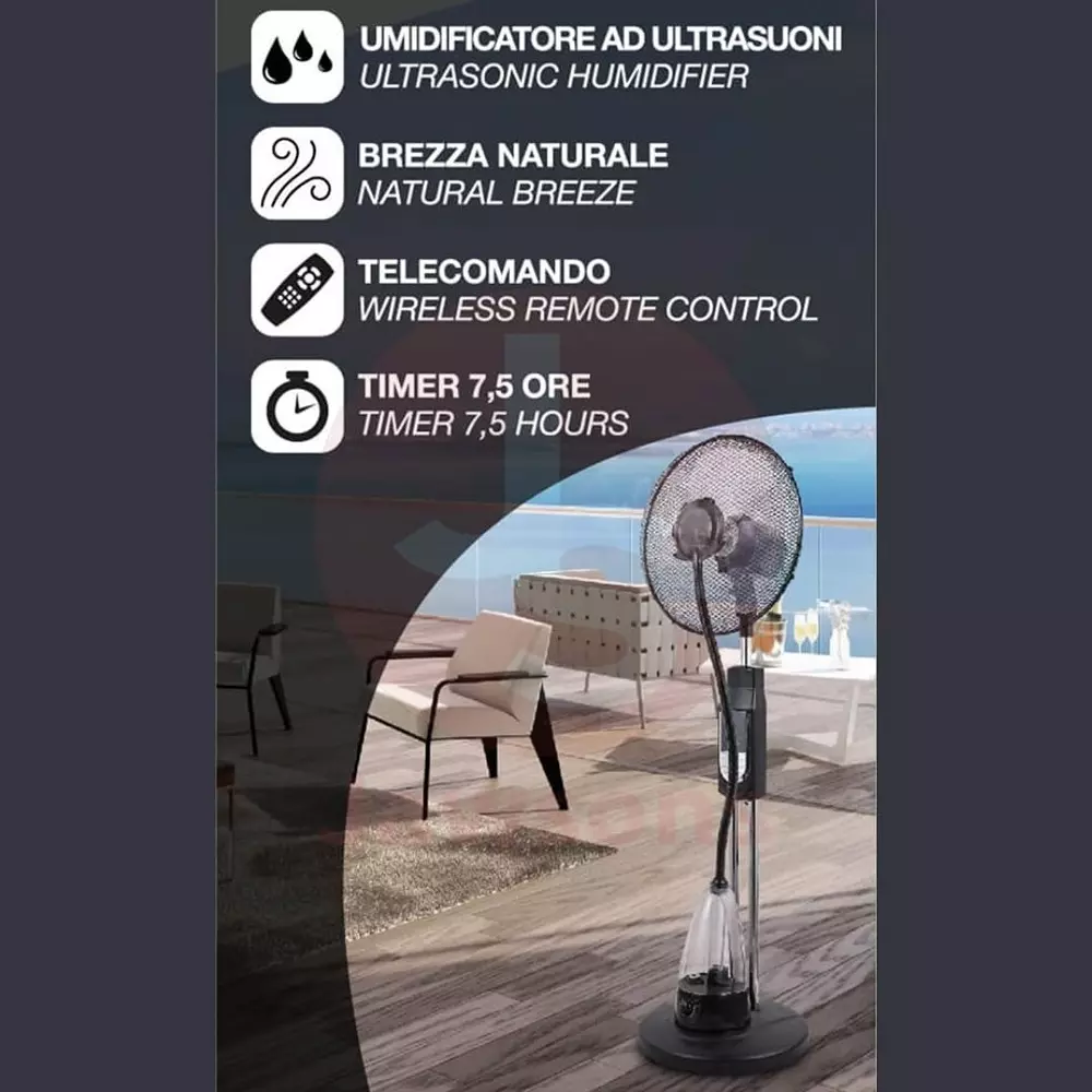 Jawsons Quiet Floor Fan Stylish Black Design 400 mm Sweep Size 3-Speed with Ultrasonic Humidifier & Remote Control