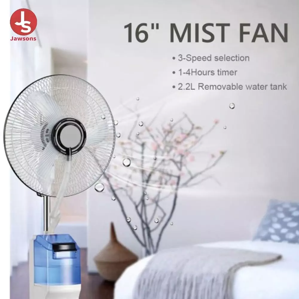 Jawsons Rechargeable Mist Fan 400 mm (16 inch) 75 W with 2.2 L Water Tank & USB Port for Device Charging and Solar Power Inlet (Solar Panel Not Included)