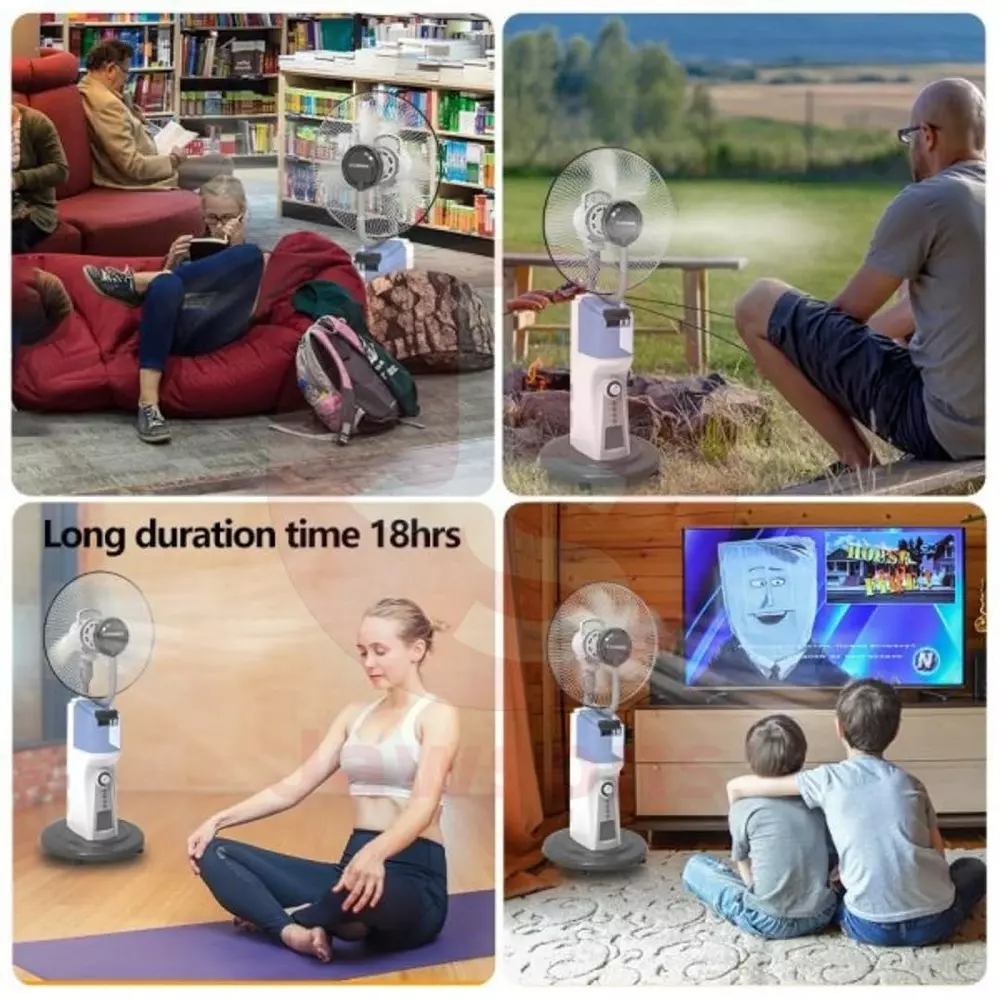 Jawsons Rechargeable Mist Fan 400 mm (16 inch) 75 W with 2.2 L Water Tank & USB Port for Device Charging and Solar Power Inlet (Solar Panel Not Included)