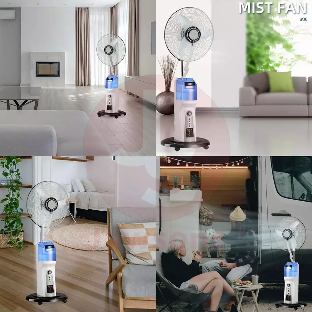 Jawsons Rechargeable Mist Fan 400 mm (16 inch) 75 W with 2.2 L Water Tank & USB Port for Device Charging and Solar Power Inlet (Solar Panel Not Included)