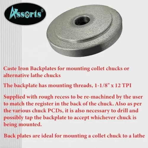 Assorts Backplate Cast Iron 125 mm (5 Inch) for Myford Lathe