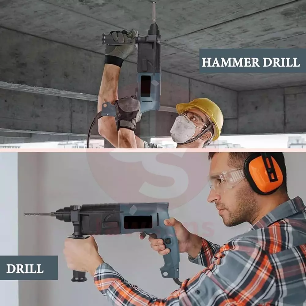 Jawsons Rotary Hammer Drill 850 W 3900 BPM 1.5 J Impact Energy 20 mm Chuck Size with 3 Drill Bits & Depth Gauge