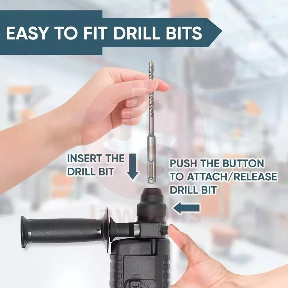 Jawsons Rotary Hammer Drill 850 W 3900 BPM 1.5 J Impact Energy 20 mm Chuck Size with 3 Drill Bits & Depth Gauge