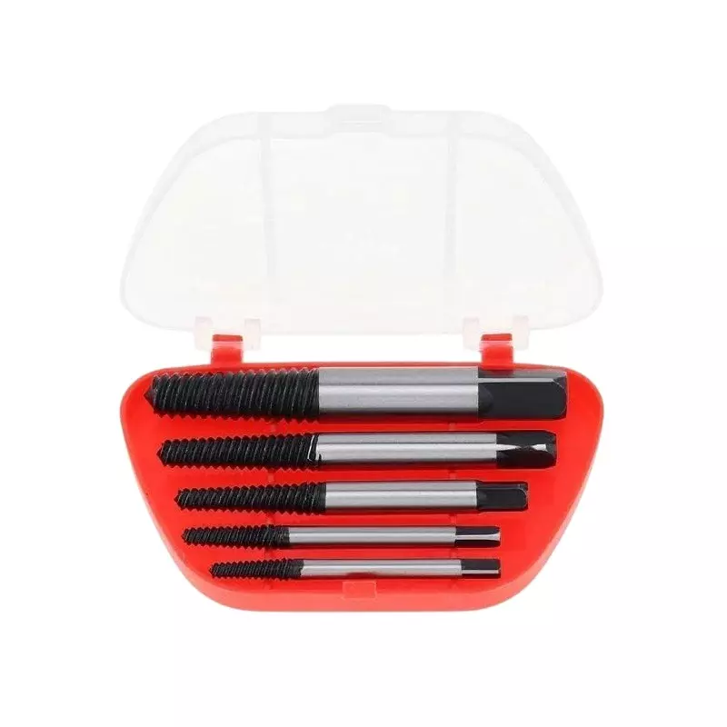 DY TOOLS Damaged Screw Extractor Set Carbon Steel with Orange & Transparent Plastic Storage Case