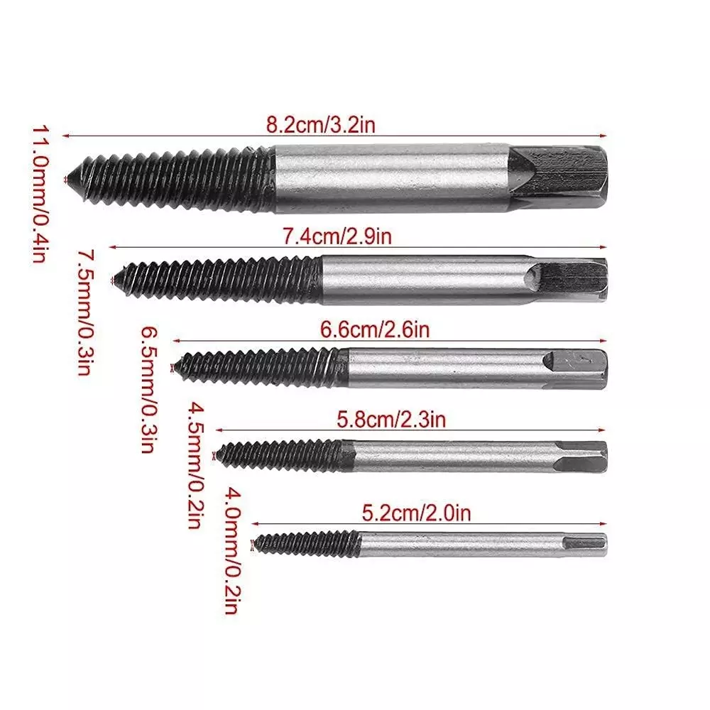 DY TOOLS Damaged Screw Extractor Set Carbon Steel with Orange & Transparent Plastic Storage Case