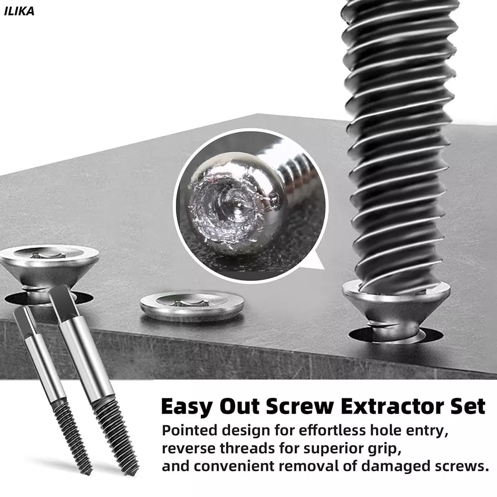 DY TOOLS Damaged Screw Extractor Set Carbon Steel with Orange & Transparent Plastic Storage Case