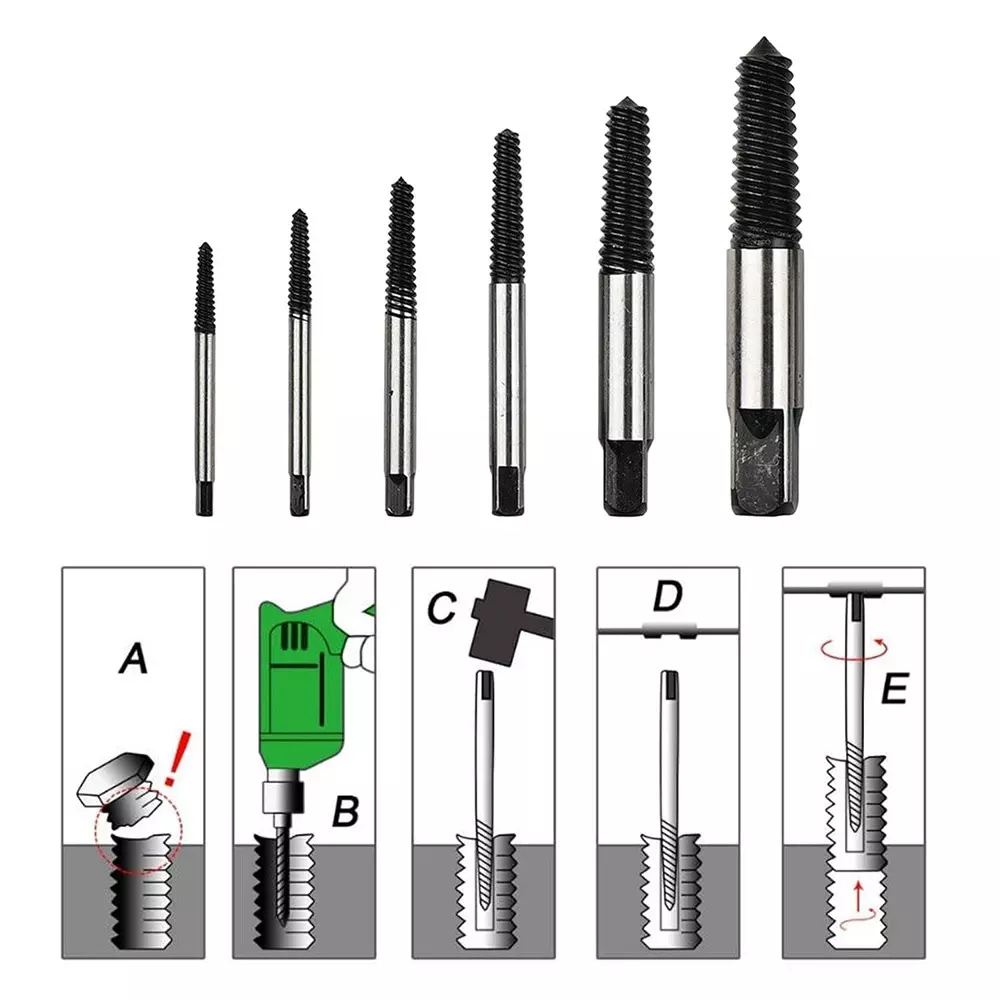 DY TOOLS Helix Type Screw Extractor Set 1/8-1/2 inch Suitable Screw Diameter Range with Orange & Transparent Plastic Storage Case, ‎DY-6